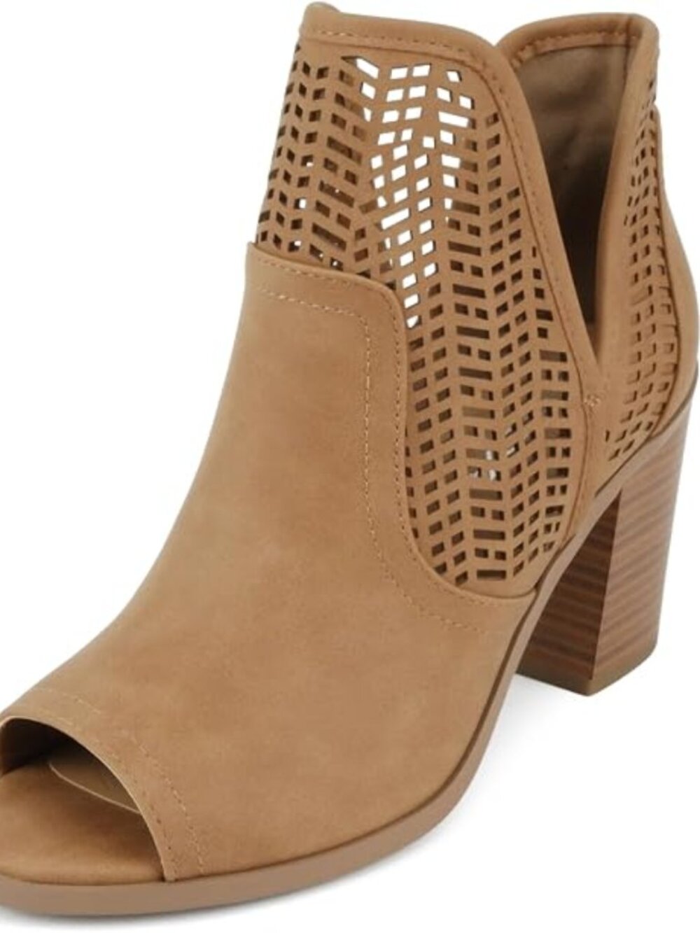 Soda Cathy Peep Toe Closed-Back Geometric Cut High Heel Ankle Boots Size 8 Tan